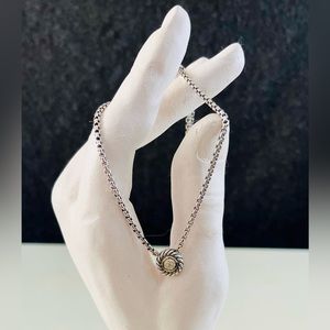 David Yurman Sterling Silver & 18k Gold Diamond Box Chain Cookie Necklace